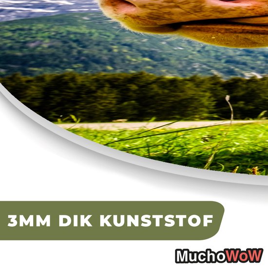 Wall Oval - Décoration murale Plastique - Peinture Ovale - Vaches - Montagnes - Herbe - Paysage - 60x90 cm - Forme Miroir Ovale sur Plastique