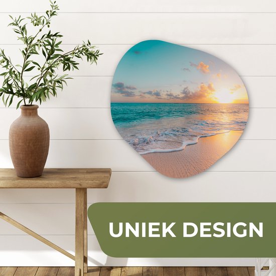 Décoration murale Organique - Décoration murale Plastique - Peinture Organique - Coucher de Soleil - Plage - Mer - Été - Blauw- 60x60 cm - Forme Miroir Organique sur Plastique