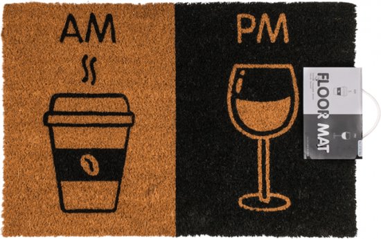 Paillasson AM /PM café vin. 40x60cm. tapis de noix de coco
