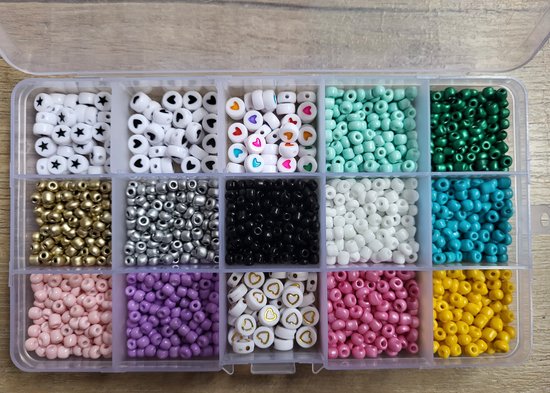 Boîte à perles - Perles en verre Perles de rocaille 3mm - 14 couleurs -  Perles Hartjes... | bol