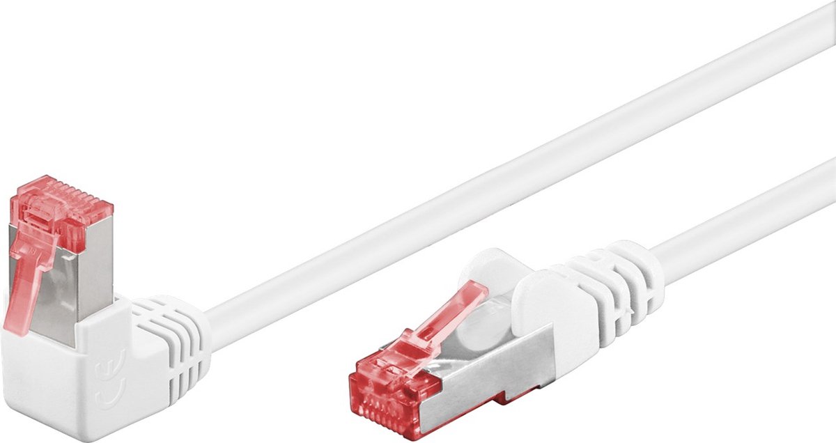 S/FTP CAT6 Gigabit Netwerkkabel - 1 kant haaks - CU - LSZH - 0,5 meter - Wit