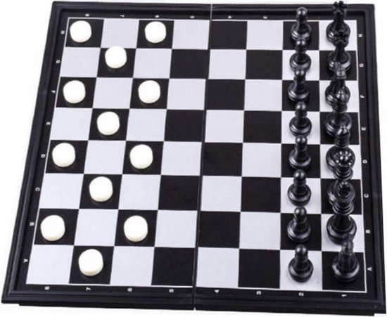 Thumbnail van een extra afbeelding van het spel 3-in-1 Bordspel - 32 cm - Plastic - Magnetisch - Schaakbord - Dambord - Backgammon - Schaakspel - Schaakset - Schaken - Dammen - Met Schaakstukken - Chess - Hout - Opklapbaar