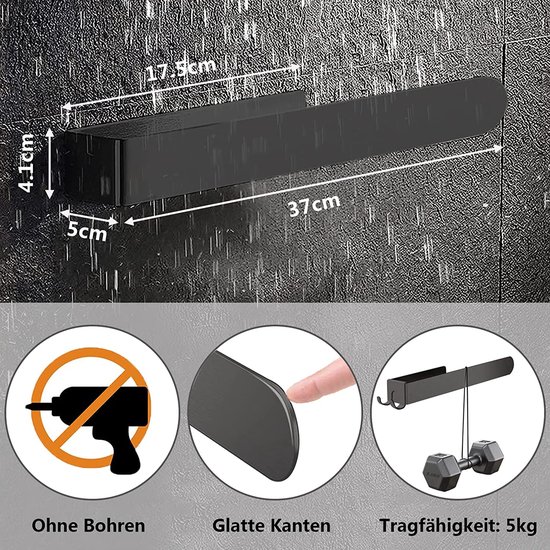 Handdoekhouder 52 cm voor handgrepen zonder boren om op te steken, aluminium in roestvrij staal