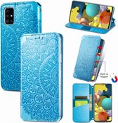 Blooming Mandala reliëf patroon magnetische horizontale flip lederen tas met houder & kaartsleuven & portemonnee voor Samsung Galaxy A51 (blauw)