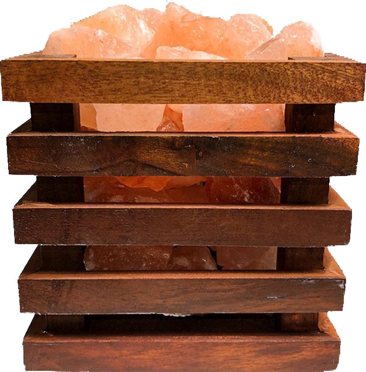 Zoutlamp - Himalaya Zoutstenen - Houten Korfje - Vierkant