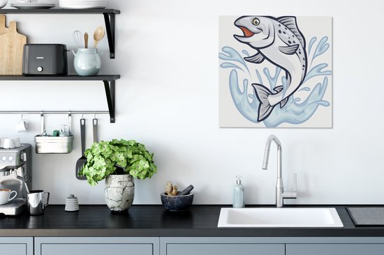 Illustration d'un poisson dans l'eau 50x50 cm - Tirage photo sur toile (Décoration murale salon / chambre)