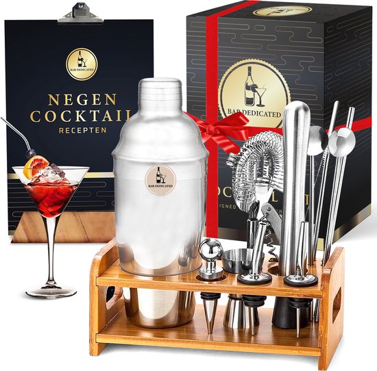 Bar Dedicated Cocktailshaker set 16 Delig Inclusief Nederlandstalig Receptenboek (750ml)