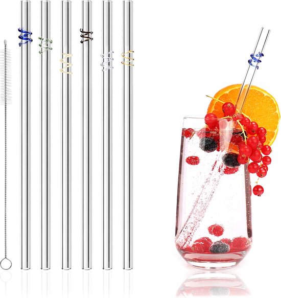 6x Pailles en verre - Pailles en verre réutilisables avec brosse de  nettoyage - Tubes