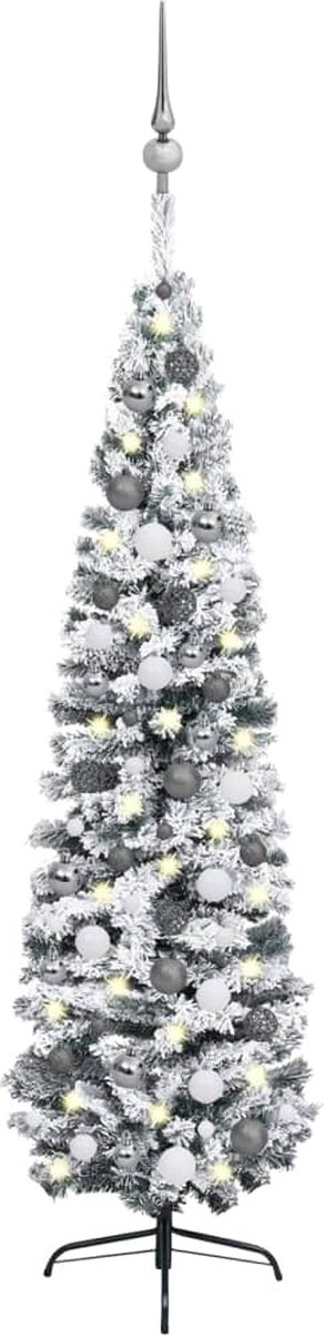 Prolenta Premium - Kunstkerstboom met LED's en kerstballen smal 180 cm groen