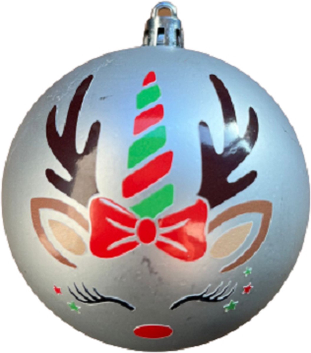LBM Kerstbal Unicorn rendier - mat zilver