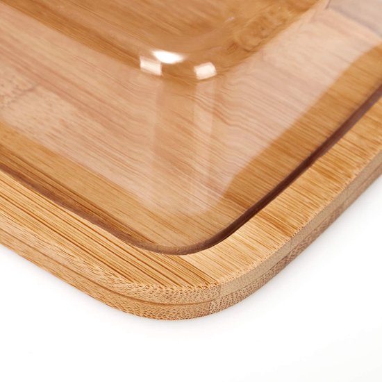 Botervloot - botervloot glas - botervloot glas met deksel - kaas - boterbox bamboe hout voor smakelijke boter bewaren, ook voor taartstukken, kaas