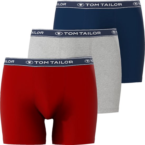 TOM TAILOR, Buffer, Heren long boxershort, 3-pack, Rood-Blauw-Grijs, Maat M