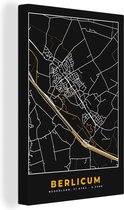 Canvas Schilderij Plattegrond - Kaart - Black & gold - Berlicum - Stadskaart - 40x60 cm - Wanddecoratie