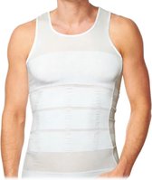 TAFUER - Hommes Shape Wear Compression Forte Debardeur - Maillot de Corps Gainant - Sans Manches - Blanc - XL
