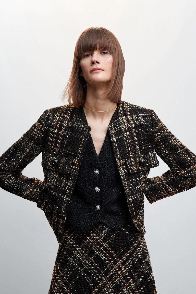Mango Blazer Tweed Jasje Met Zakken 47061302 99 Dames Maat - L