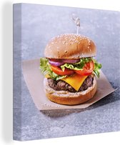 Fast food burger sur toile parchemin 2cm 20x20 cm - petit - Tirage photo sur toile (Décoration murale salon / chambre)