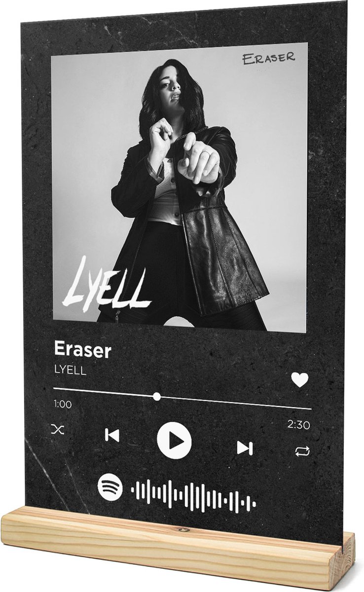Songr Spotify Muziek Bordje Eraser LYELL 20x30 Zwart Dibond