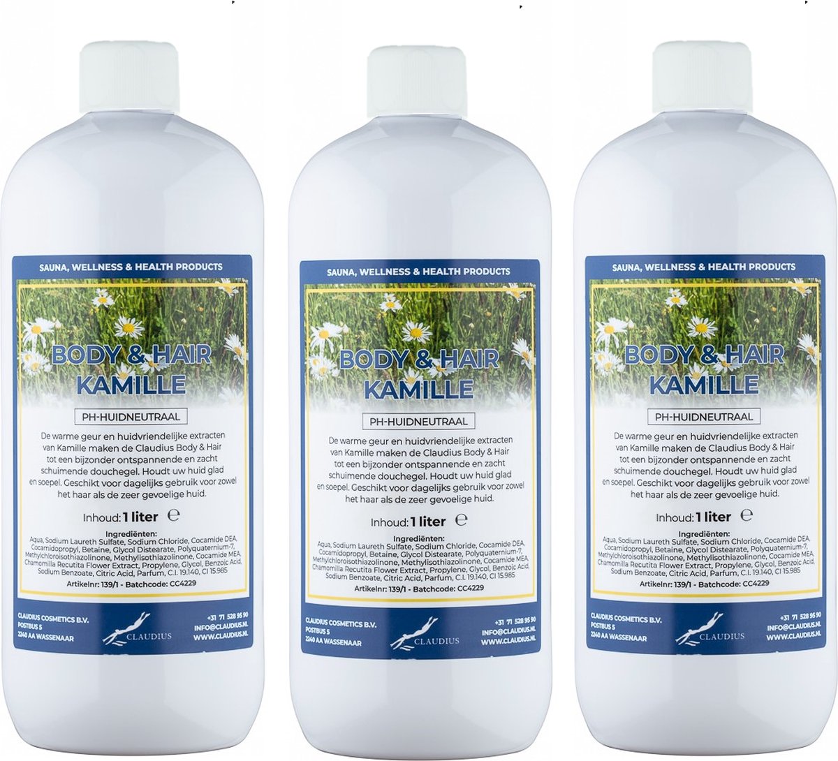 Goedkoopste Body & Hair Kamille - 1 liter - set van 3 stuks - 2 in 1 voor lichaam en haar.