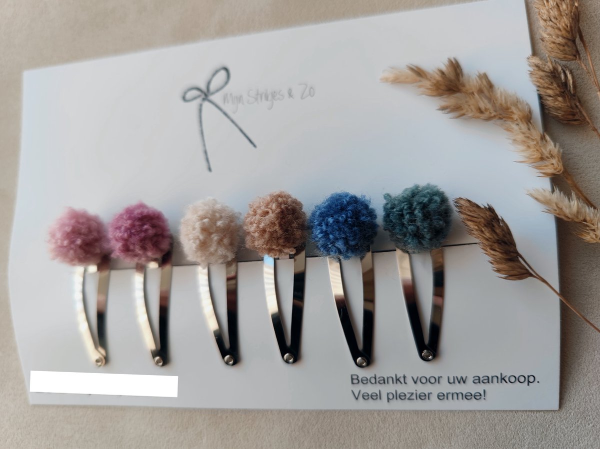 Pompom haarspeld 4 cm klik klak speld teddy meisjes haaraccesoires 1 setje van 6 clips