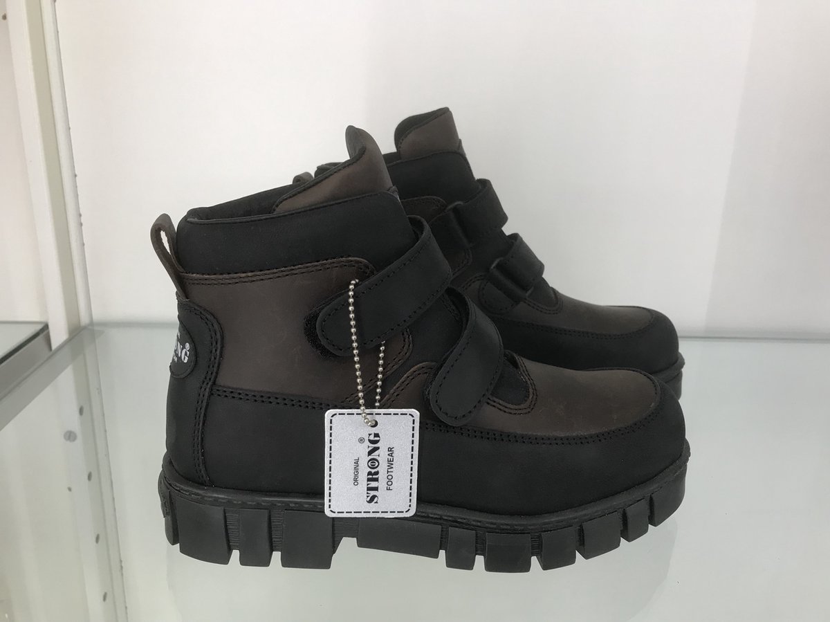 Strong Footwear bruine zwarte hoge boots Maat 38 met klittenband Dames schoenen