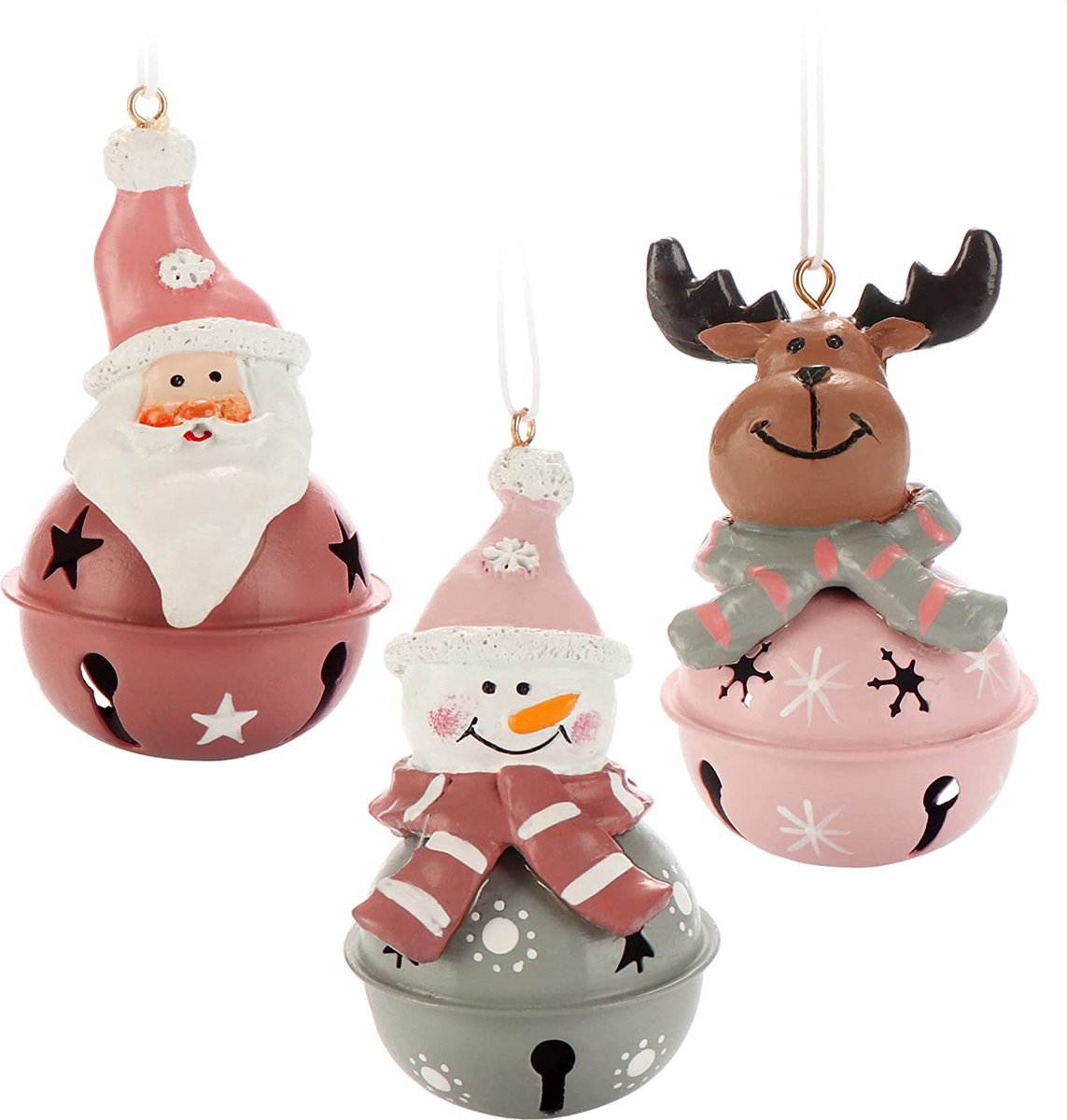 3-delige hangende decoratieset van polyresin - Kerstmanfiguur, sneeuwpopfiguur en rendierfiguur om op te hangen - Kerstdecoratie - Kerstdecoratie