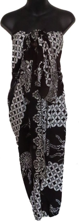 sarong, pareo, hamamdoek, wikkeljurk exclusief figuren dromenvangers patroon lengte 115 cm breedte 180 cm kleuren zwart wit dubbel geweven extra kwaliteit.