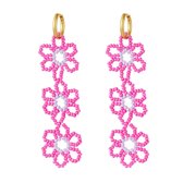 Duncin roze oorbellen - roze - pink - Flower - bloemen - waterproof - stainless steel - gold plated - nikkel free - kralen - beaded - statement - roze - goud