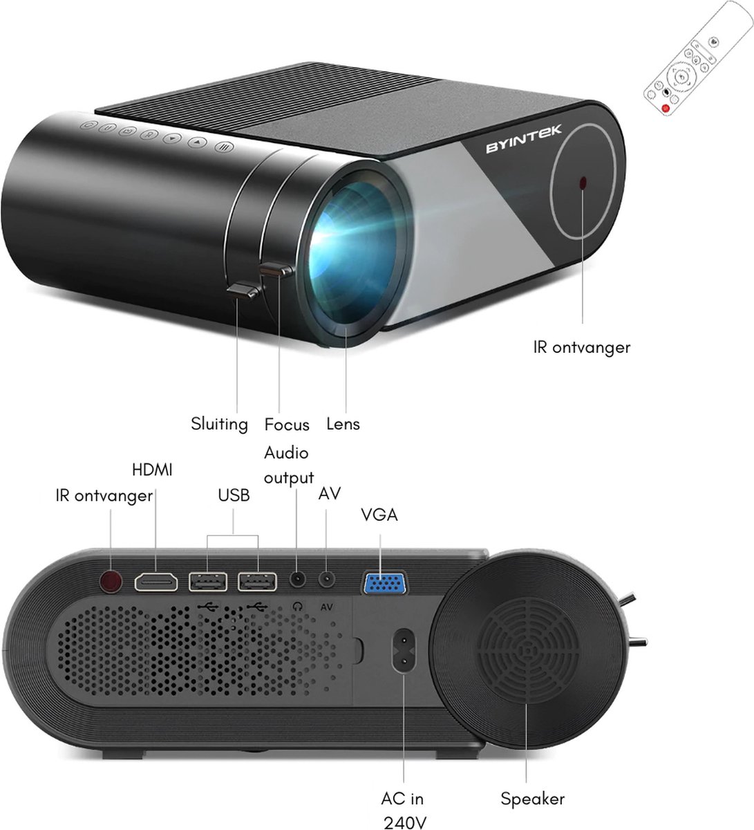 BYINTEK Mini Beamer Smartphone - Mini Beamer - Mini Projector - Mini Beamer Projector - Mini Projector Smartphone - Zwart — cadeau in Elektronica - foto 7