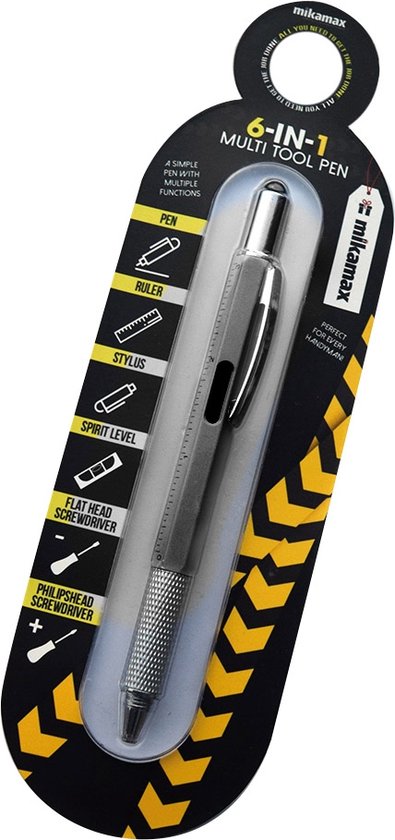 MikaMax - Stylo multi-outils 6 en 1 - Argent