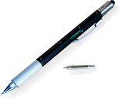 MikaMax 6 in 1 Multitool Pen - Handy Pen - Toolpen - Liniaal - Waterpas - Kruiskop en Plattekop Schroevendraaier - Zwart