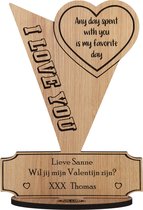 Award Valentijn - 14 februari - Valentijnsdag - houten wenskaart - gepersonaliseerde valentijnskaart van hout - I LOVE YOU - 17.5 x 25 cm
