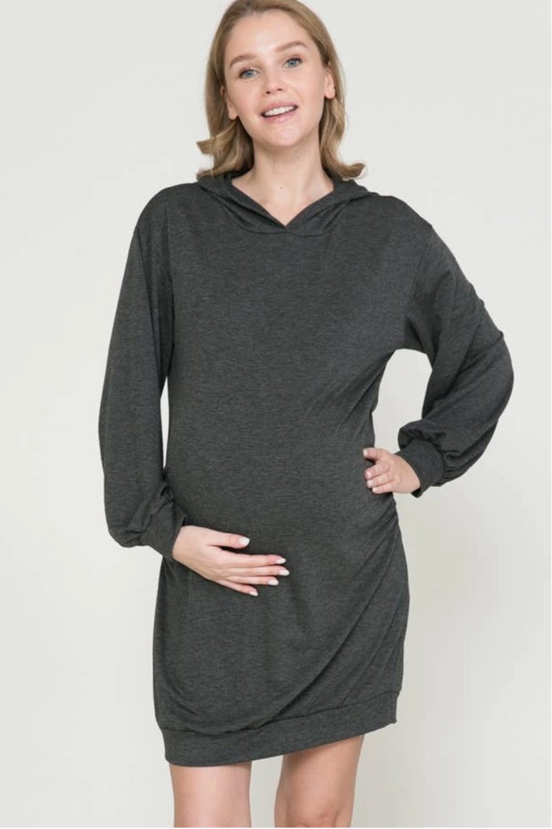 HOODIE SWEATSHIRT SIDE RUCHED MATERNITY DRESS maat M