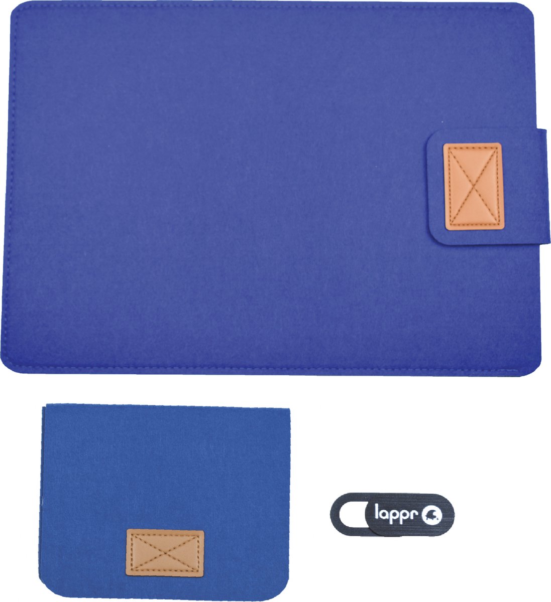 LAPPR - Scripta - Laptoptas - Laptophoes - Laptop Sleeve - Vilt - Laptophoes 14 inch - Laptophoes 15 6 inch - Blauw + Gratis Webcam Cover