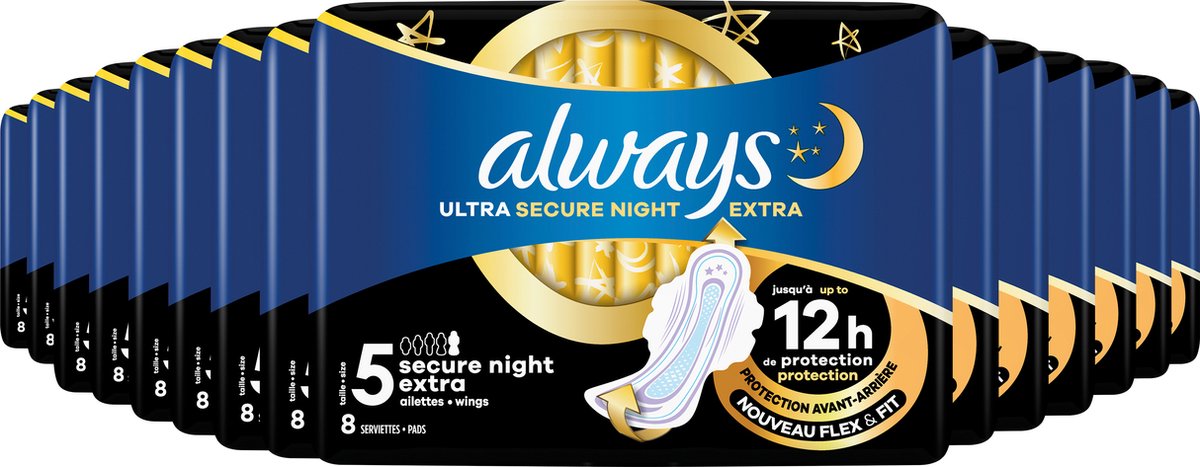 Bol.com Always Ultra - Maandverband - Secure Night - Extra (maat 5) - Vleugels - Voordeelverpakking 16 x 8 stuks aanbieding