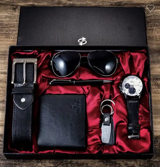 horlogebox voor mannen - geschenkdoos - cadeau met horloges voor heren - riem - portemonnee - zonnebril (rayban model) - sleutelhanger en luxe pen - valentijn - cadeau mannen origineel cadeau geven