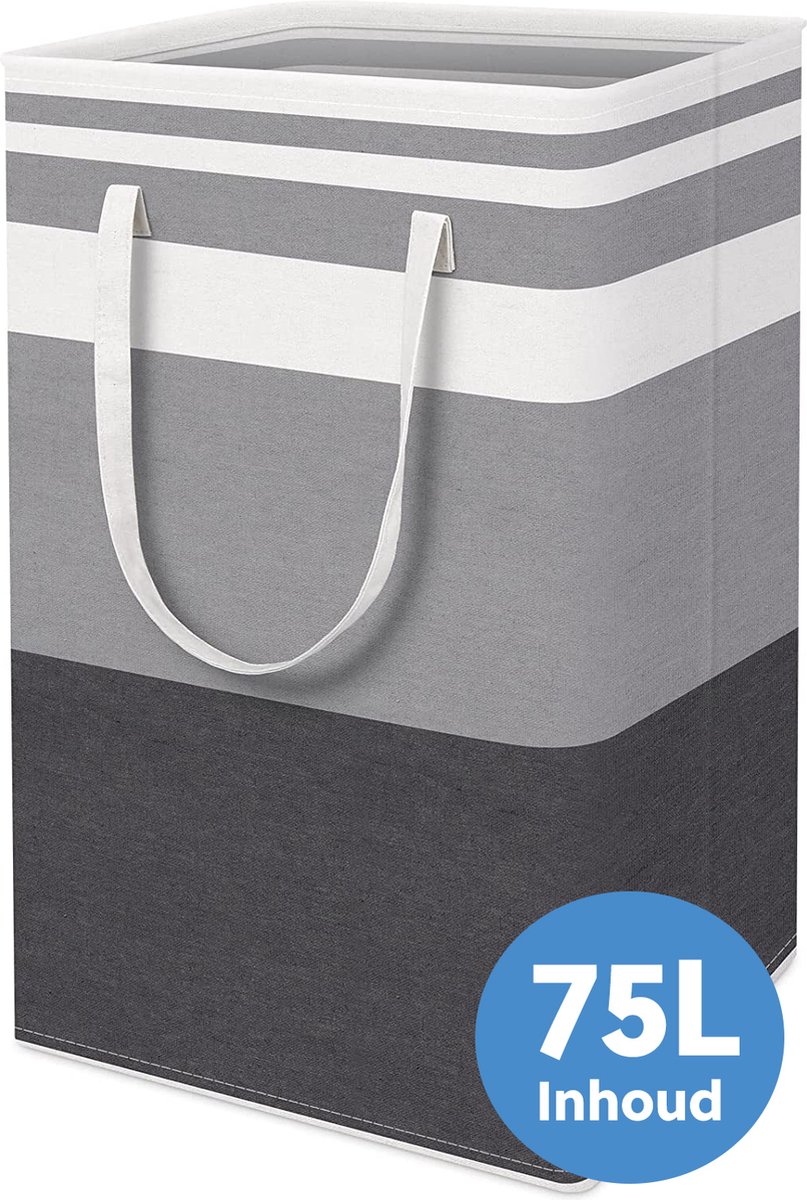Opvouwbare Wasmand met versterkte handgrepen - 75L inhoud - Zelfstaand - Waszak voor wasgoed - Wassorteerder - Organizer kleding - Wasbox