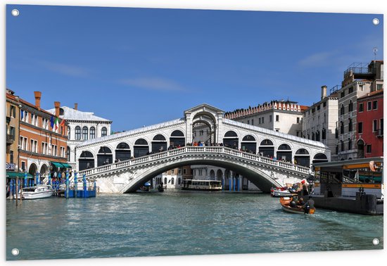 Tuinposter – Blauwe Lucht boven Rialto Brug in Venetië, Italië - 120x80 cm Foto op Tuinposter (wanddecoratie voor buiten en binnen)