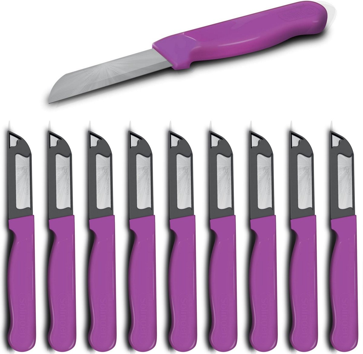 Solingen Schilmesje Robuust Handvat – RVS Glad – 16 cm met Blade Cover – Roze – 10 stuks