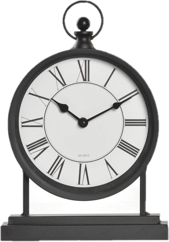 Tafelklok klassiek op standaard zwart ijzer 22 x 32 cm - Tafelmodel staande  klok | bol.com