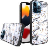 Hard Silicone telefoonhoesje met print Geschikt voor: iPhone 14 Pro - White Marble - ZT Accessoires