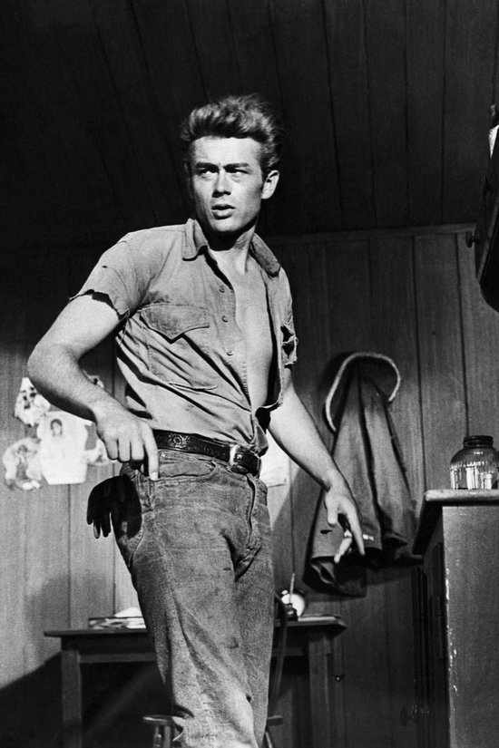 Poster / Papier - Filmsterren - Retro / Vintage - James Dean in wit / grijs / zwart - 60 x 90 cm