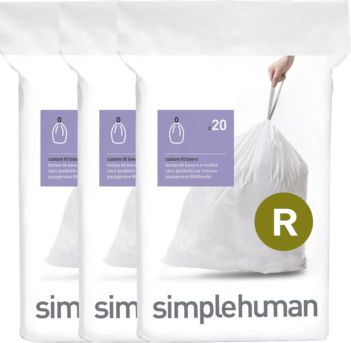 Simplehuman Code R Afvalzakken - 10 liter - 60 stuks - met Trekband - Wit