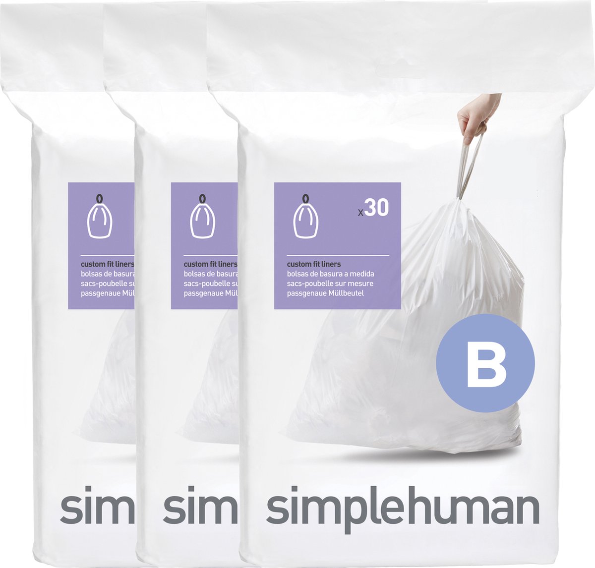 Simplehuman Code B Afvalzakken - 6 liter - 90 stuks - met Trekband - Wit