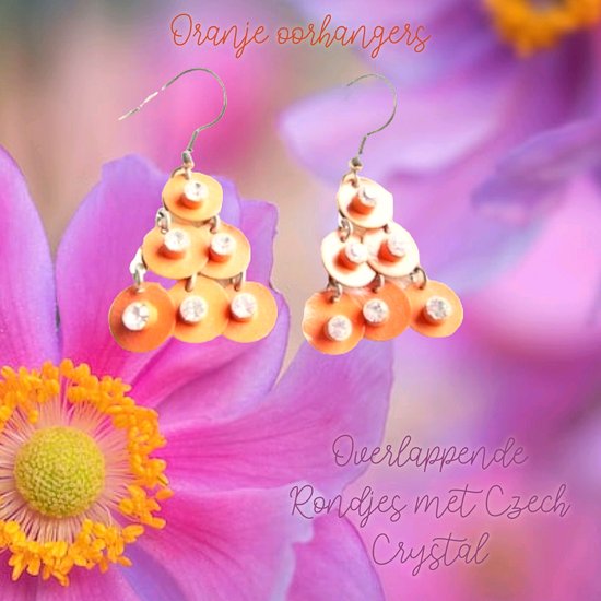MustHaves - Boucles d'oreilles pendantes avec cristal - Pendentif cercles pendants en couches Oranje - Driehoek - 2,5 cm - SilverTone - Cristal tchèque - Casual