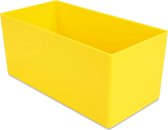 Sorteerbakje, materiaalbakje, inzetbakje, onderdelenbakje. 19,8 x 9,9 x 9,0 cm (LxBxH). Kleur is geel. Verpakt per 5 stuks