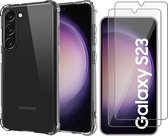 Samsung Galaxy S23 Hoesje - 2x Screen Protector GlassGuard - Back Cover Case ShockGuard Transparant & Screenprotector