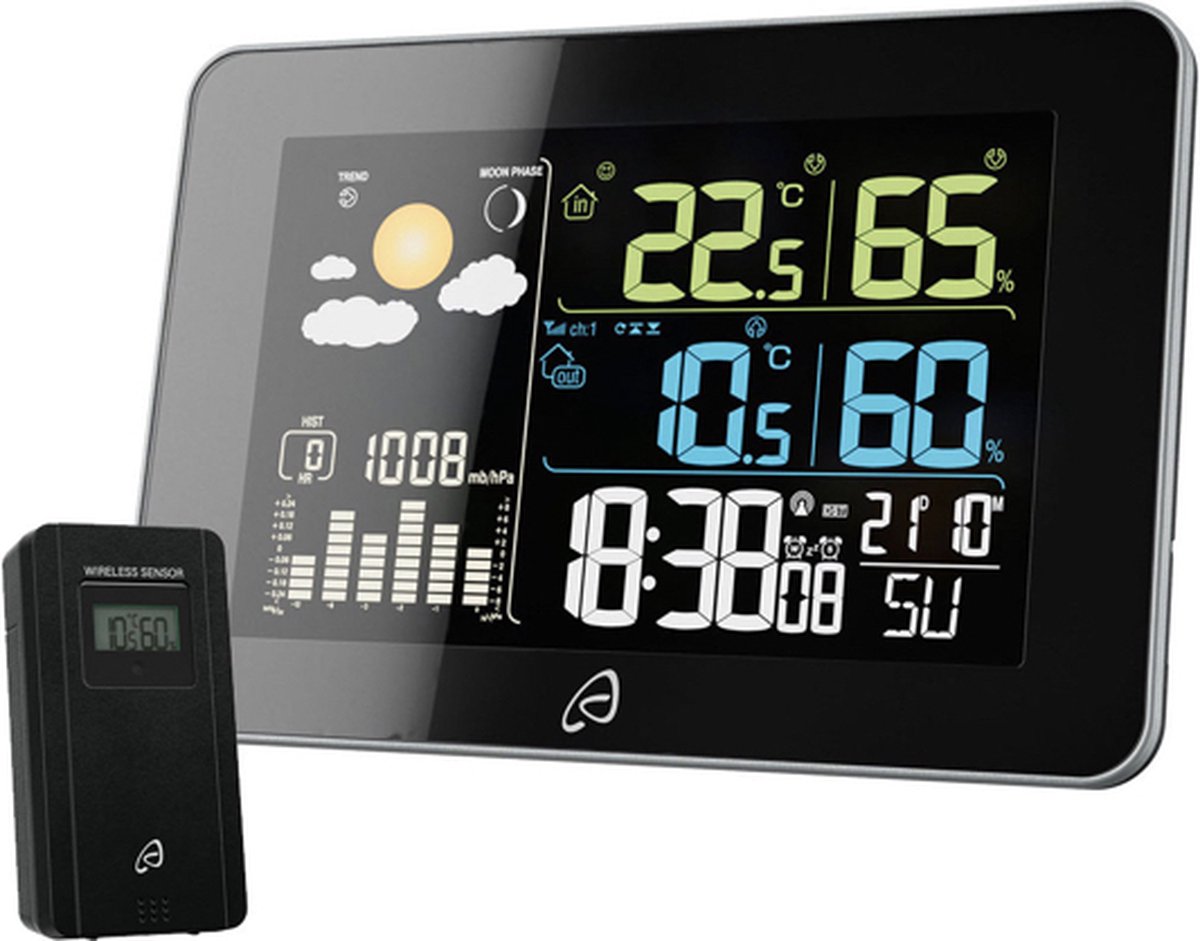 Station météo sans Fil Station météo numérique avec Station météo  Thermomètre avec Alarme et humidité Baromètre Alarme Horloge météo à Phase  Lunaire avec capteur extérieur noir -Versailles