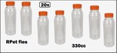 20x Flesje RPET helder 330cc met oranje dop- vernieuwd - gerecycled PET drinken jus sinas cola sappen dranken