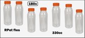 180x Flesje RPET helder 330cc met oranje dop- vernieuwd - gerecycled PET drinken jus sinas cola sappen dranken