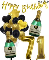 71 Jaar Verjaardag Cijferballon 71 - Feestpakket Snoes Ballonnen Pop The Bottles - Zwart Goud Groen Versiering